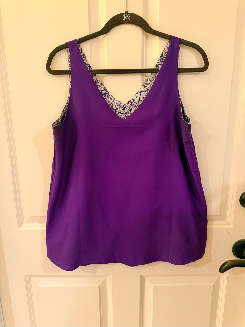 Stewart Simmons Purple Reversible V-Neck Tank with purple tiger print lining LSU